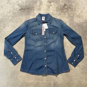 Fiorucci Shirt Womens XL Blue Camicia Button Down Cotton Classic Retro